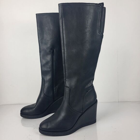 Zodiac Iggy Womens Wedge Tall Knee High Boots Side Zip Black NEW size 10